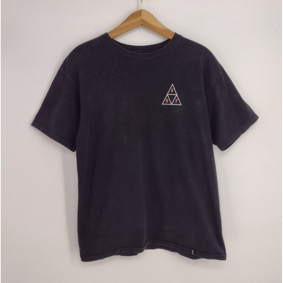 HUF Pentagram (BACK) Swords Weed Leaf Satan Skate Faded Black T-Shirt Mens M - Picture 3 of 7